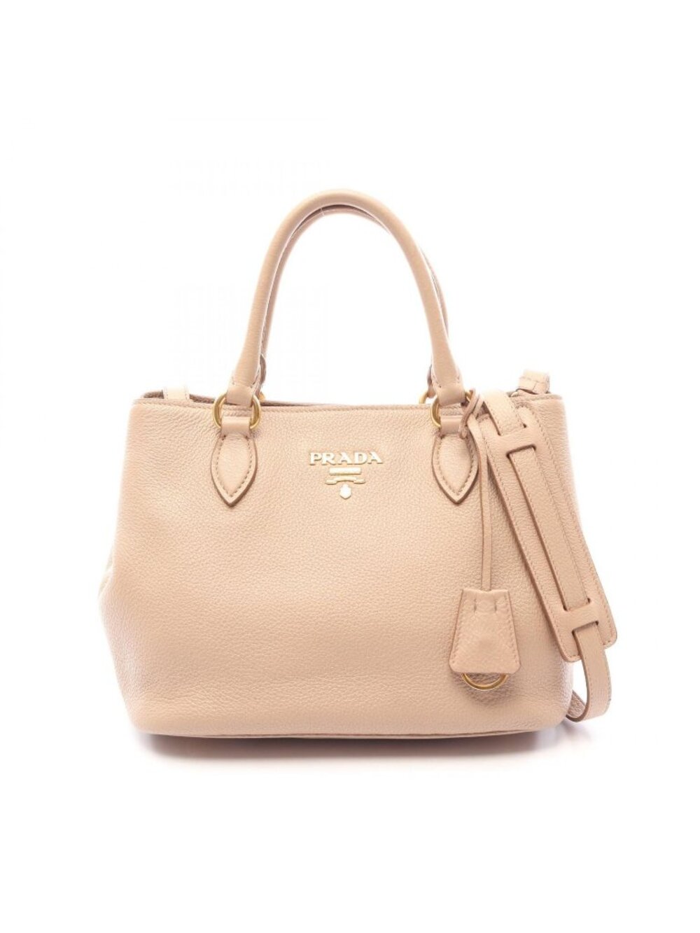 Prada Handbag Pink Beige Leather Metal Logo 2-Way Tote